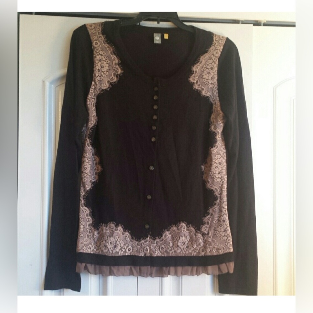 Anthropologie Knitted &Knotted Cardigan with Lace